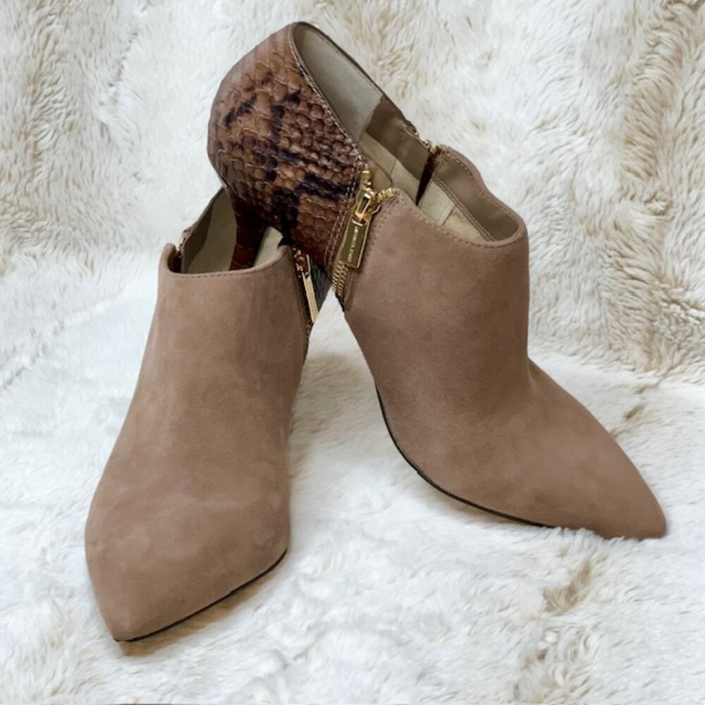 Michael Kors Clara Taupe Suede & Snakeskin Print Ankle Boots Size 9.5M